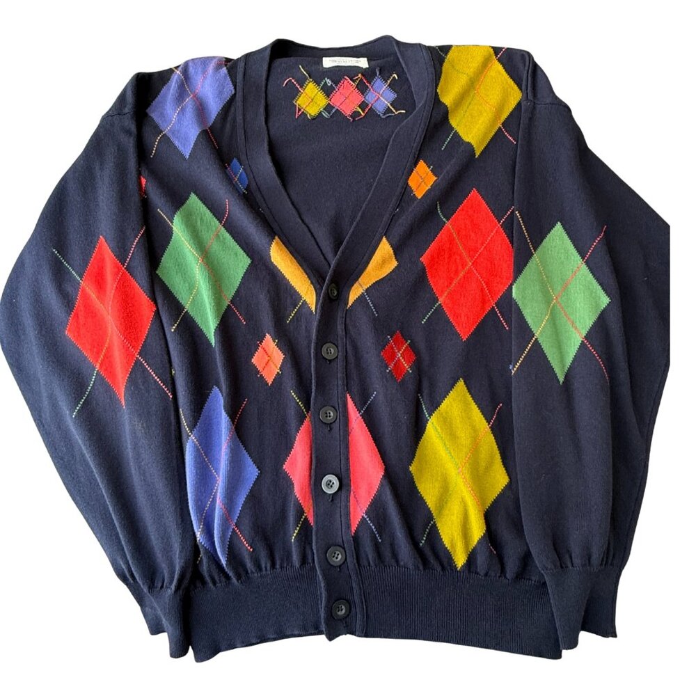 Vintage United Colors of Benetton Argyle Knit Cardigan – Size Large, 80s-90s